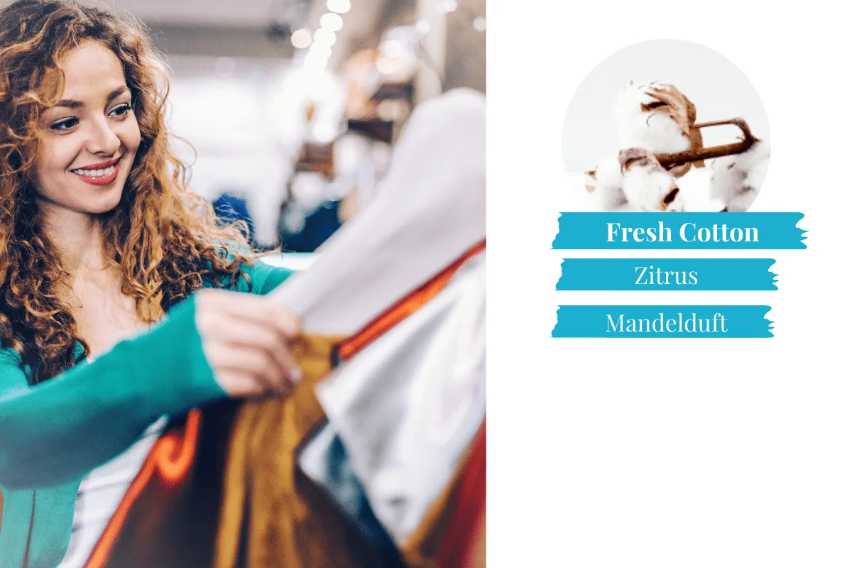 Duft Fresh Cotton mit Zitrus und Mandelduft, passend zum Handel