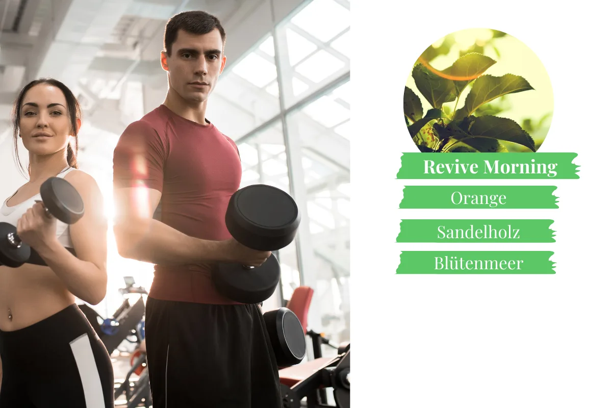 Duft Revive Morning mit Orange, Sandelholz und Blütenmeer, passend zum Fitnessstudio